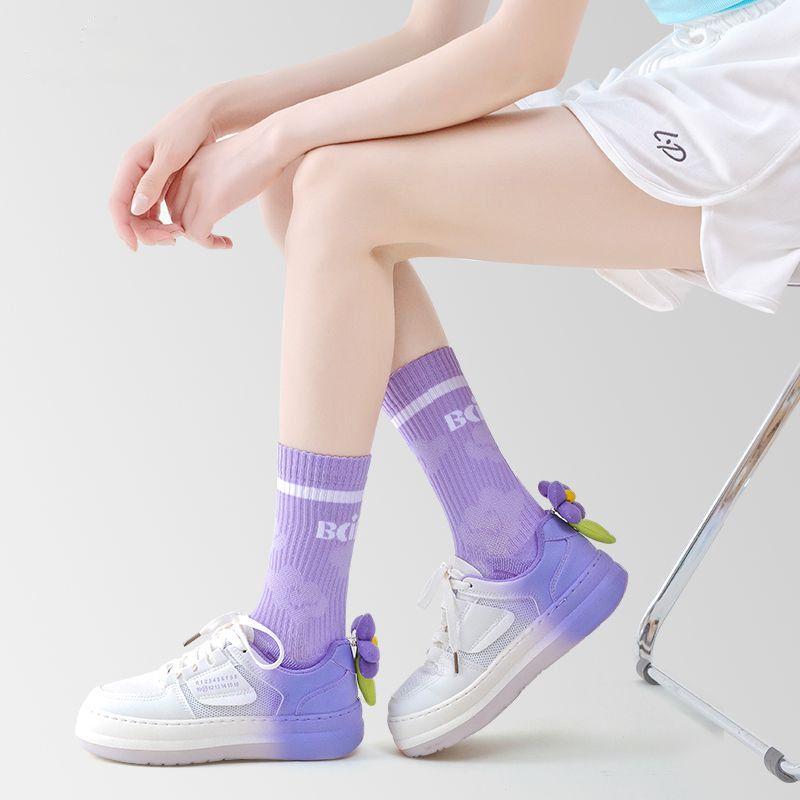 Women Breathable Mid-calf Running Socks(6 pairs）