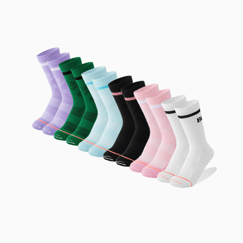 Women Breathable Mid-calf Running Socks(6 pairs）