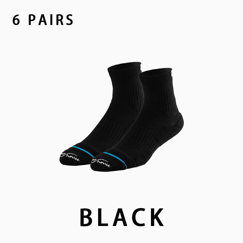 Men's Mid-calf Towelling Sole Running Socks(6 pairs）