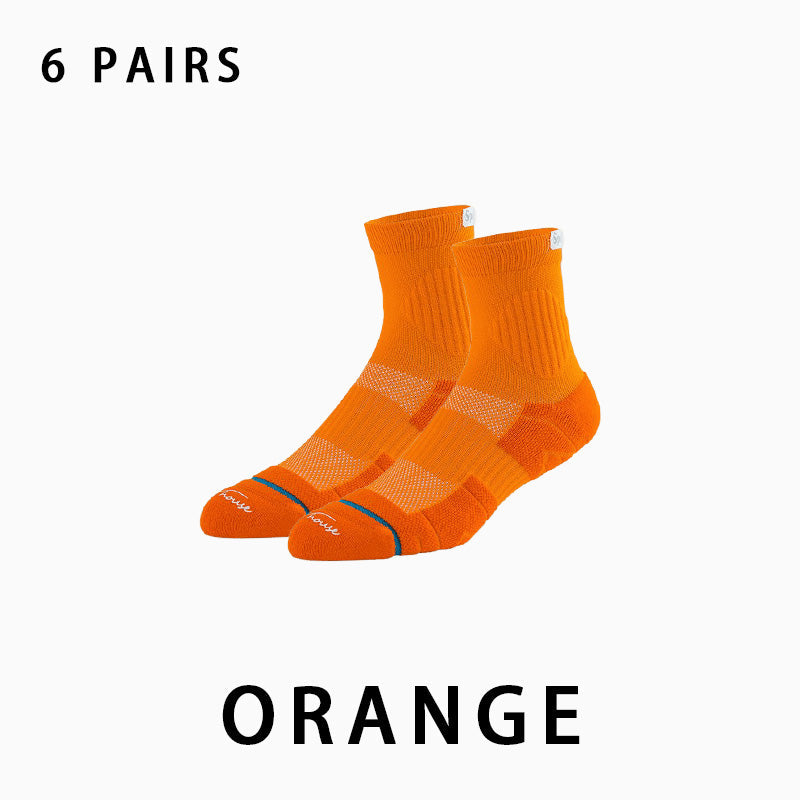 Men's Mid-calf Towelling Sole Running Socks(6 pairs）