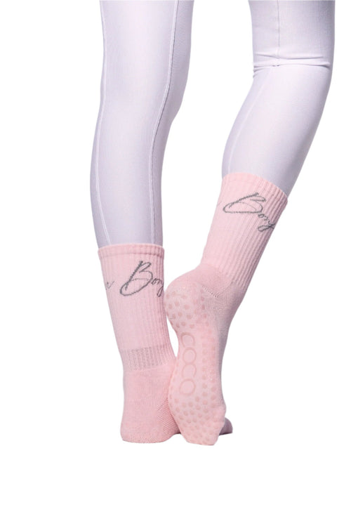 COCO Bonjour Grip Socks | Pink & Grey