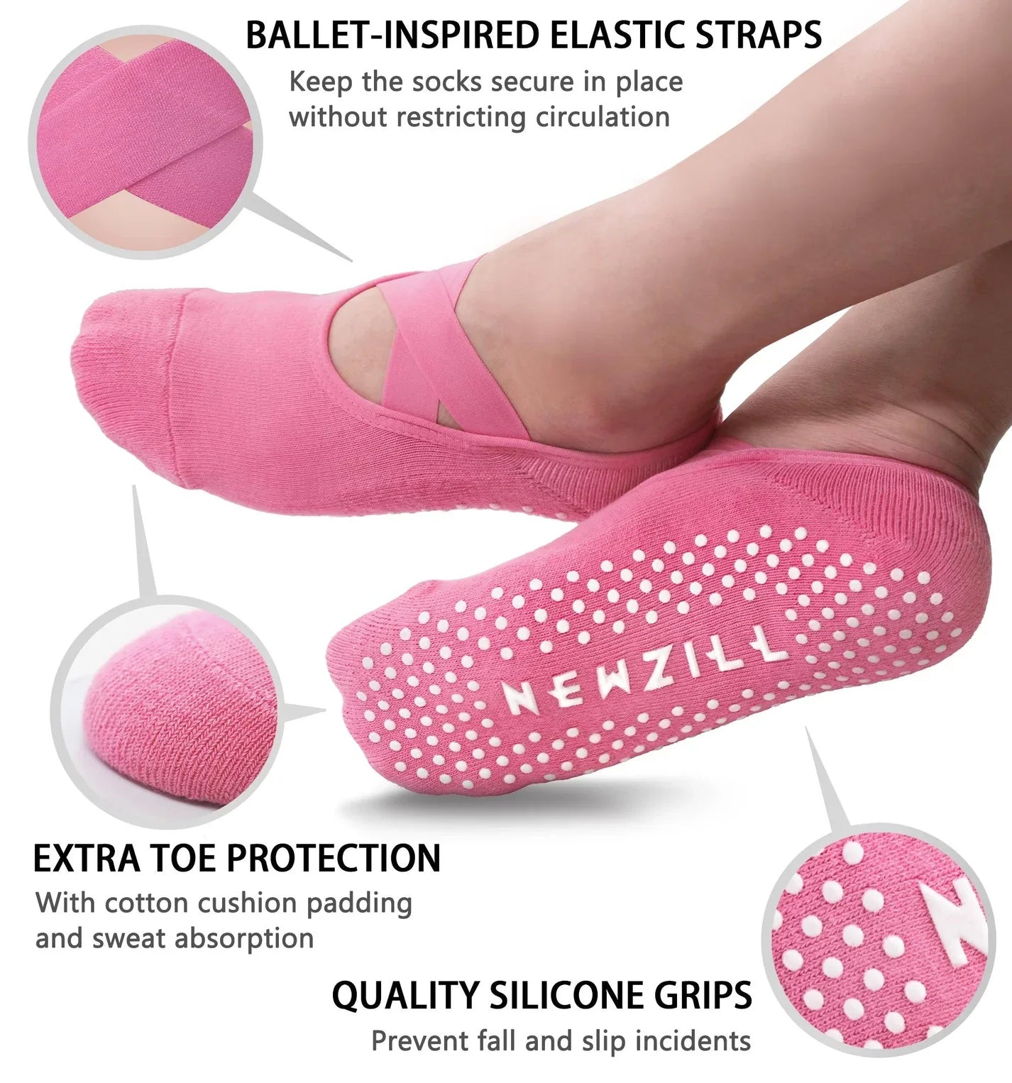 Women's YOGA Socks - White Red Pink