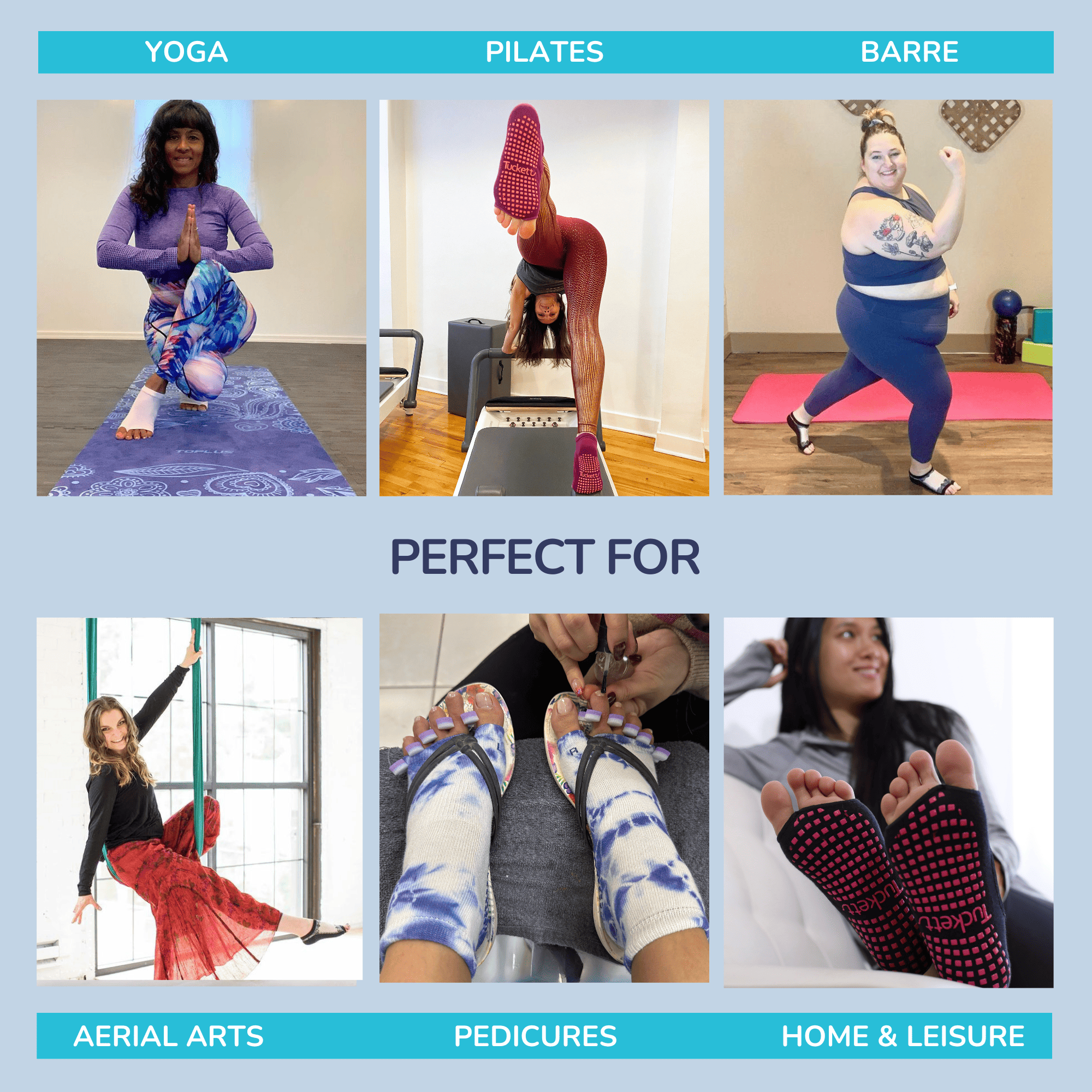 Tucketts Flow Pilates Socks – Non-Slip Grip Open Toe Socks for Barre & Yoga (Women’s)