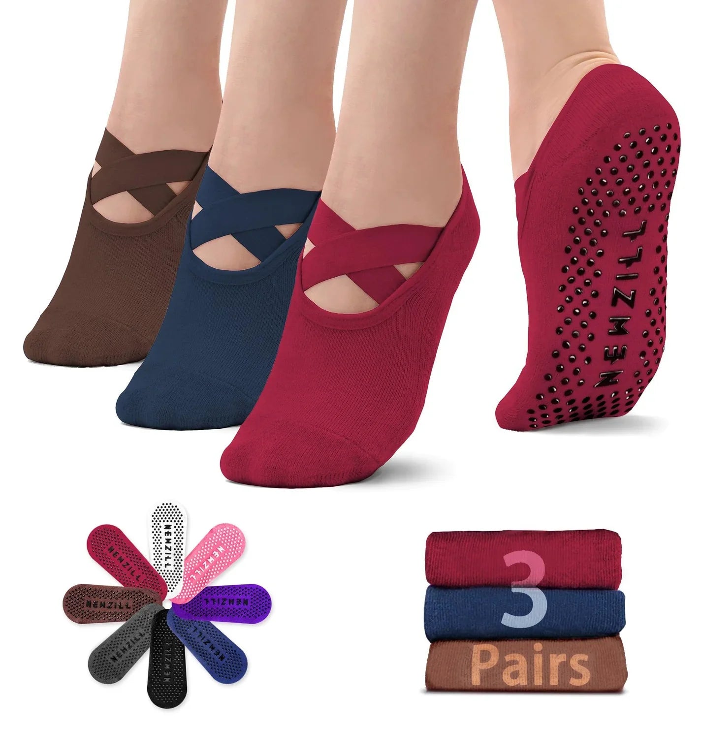 Women's YOGA Socks - Red Blue Brown
