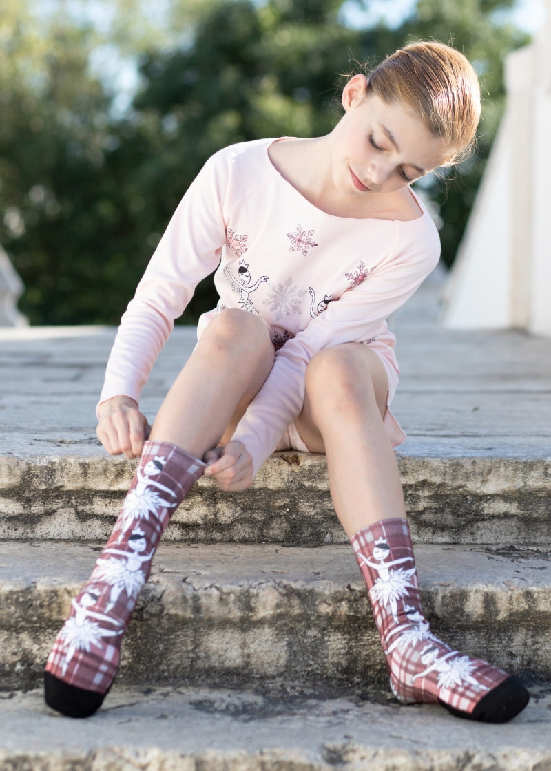 Waltz of the Snowflakes Crew Socks (Red Plaid)