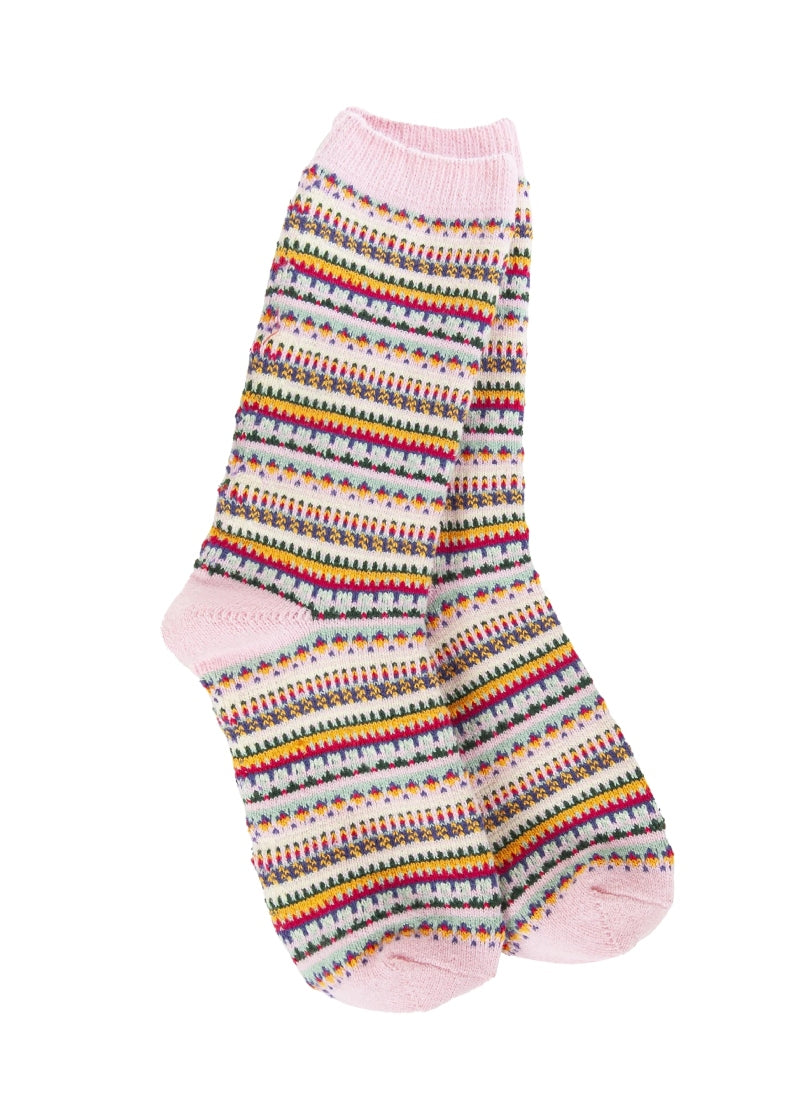 Weekend Boho Crew Socks (Pink Stripe)
