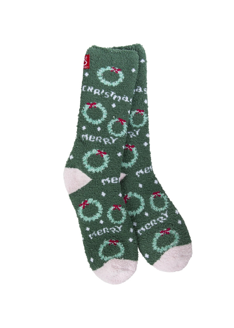 Merry Christmas Cozy Crew Socks (Green)