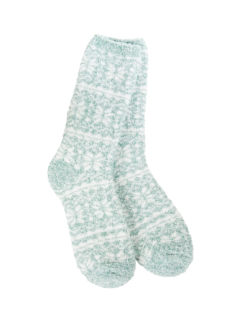Cozy Winter Crew Socks (Fair Isle Green)
