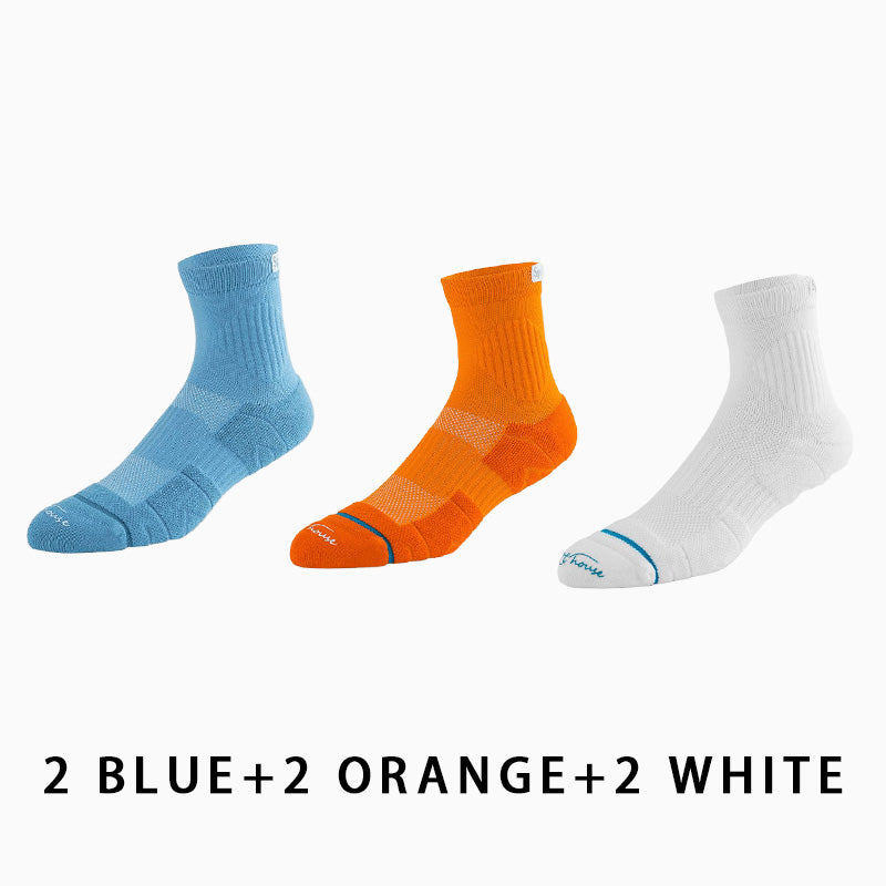 Men's Mid-calf Towelling Sole Running Socks(6 pairs）