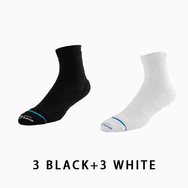 Men's Mid-calf Towelling Sole Running Socks(6 pairs）