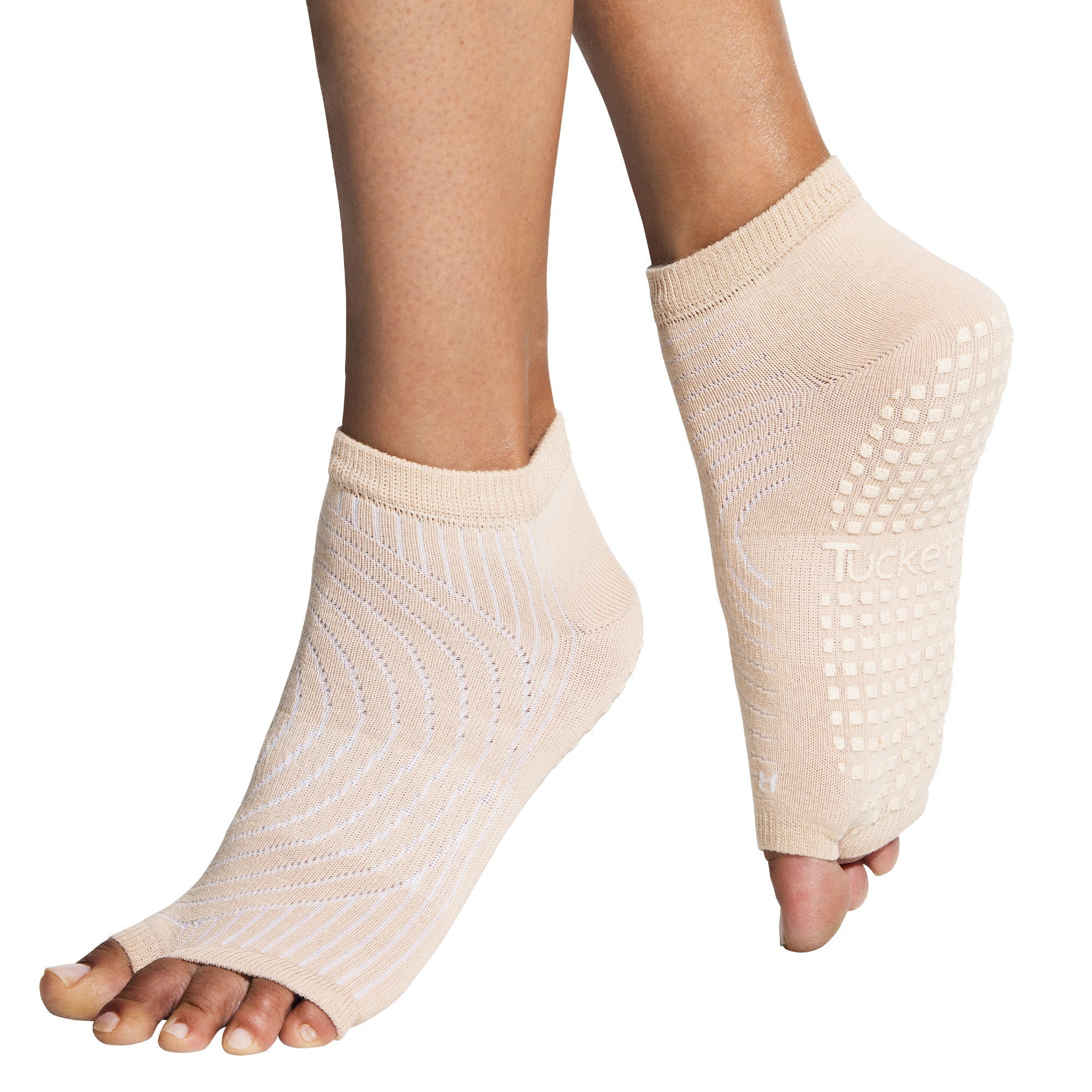 Tucketts Anklet Apricot Zen Pilates Socks - Non-Slip Grip, Open Toe, Barre & Yoga - Women's