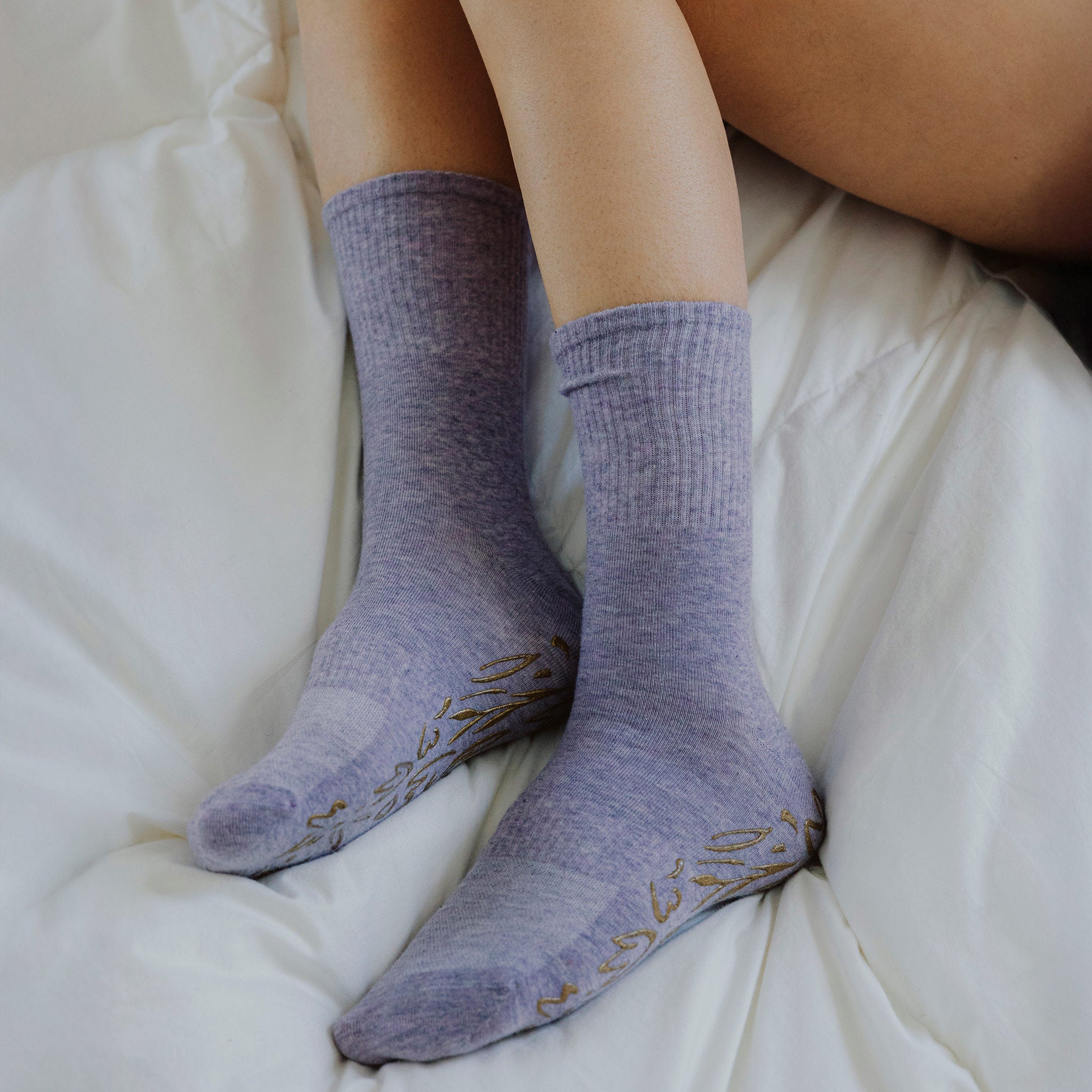 New- Adult Organic Cotton Non-Slip Socks- Lavender- 2 Pairs