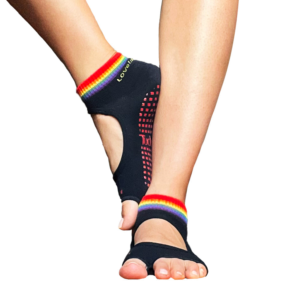 Tucketts Allegro Rainbow Navy Pilates Socks - Non-Slip Grip, Open Toe, Barre & Yoga - Women's