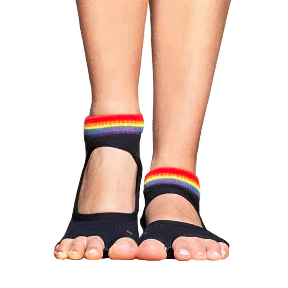 Tucketts Allegro Rainbow Navy Pilates Socks - Non-Slip Grip, Open Toe, Barre & Yoga - Women's