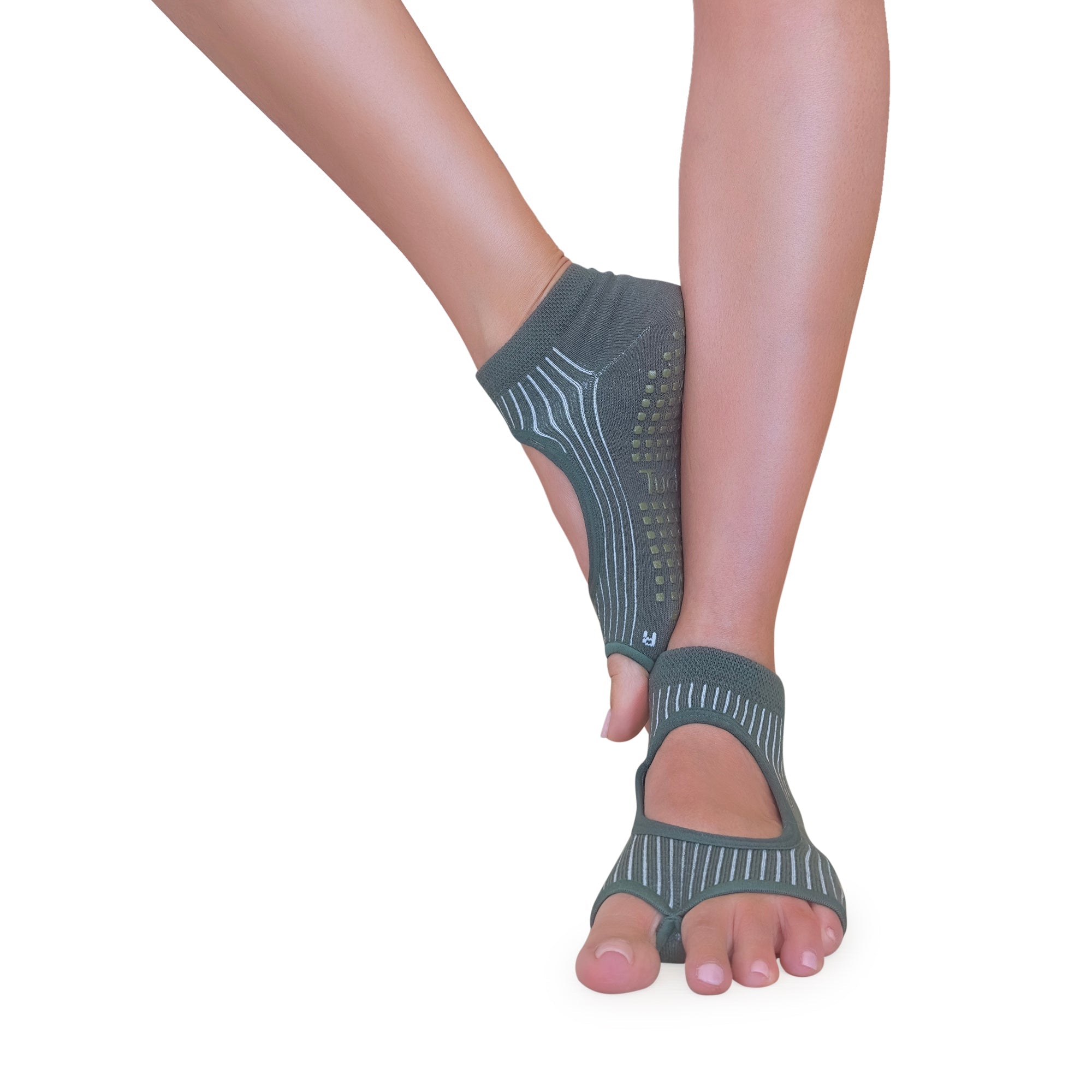 Tucketts Allegro - Olive Harmony Pilates Socks - Non-Slip Grip, Open Toe, Barre & Yoga