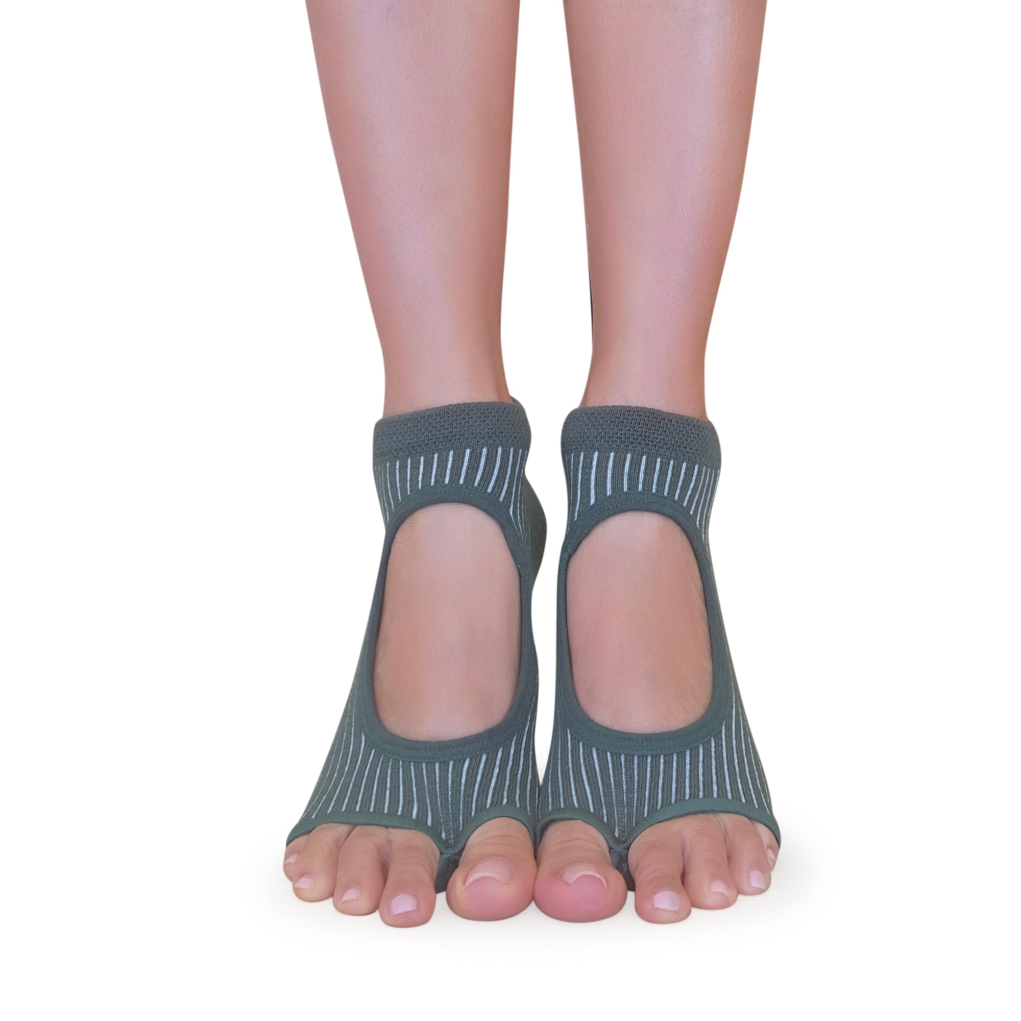 Tucketts Allegro - Olive Harmony Pilates Socks - Non-Slip Grip, Open Toe, Barre & Yoga
