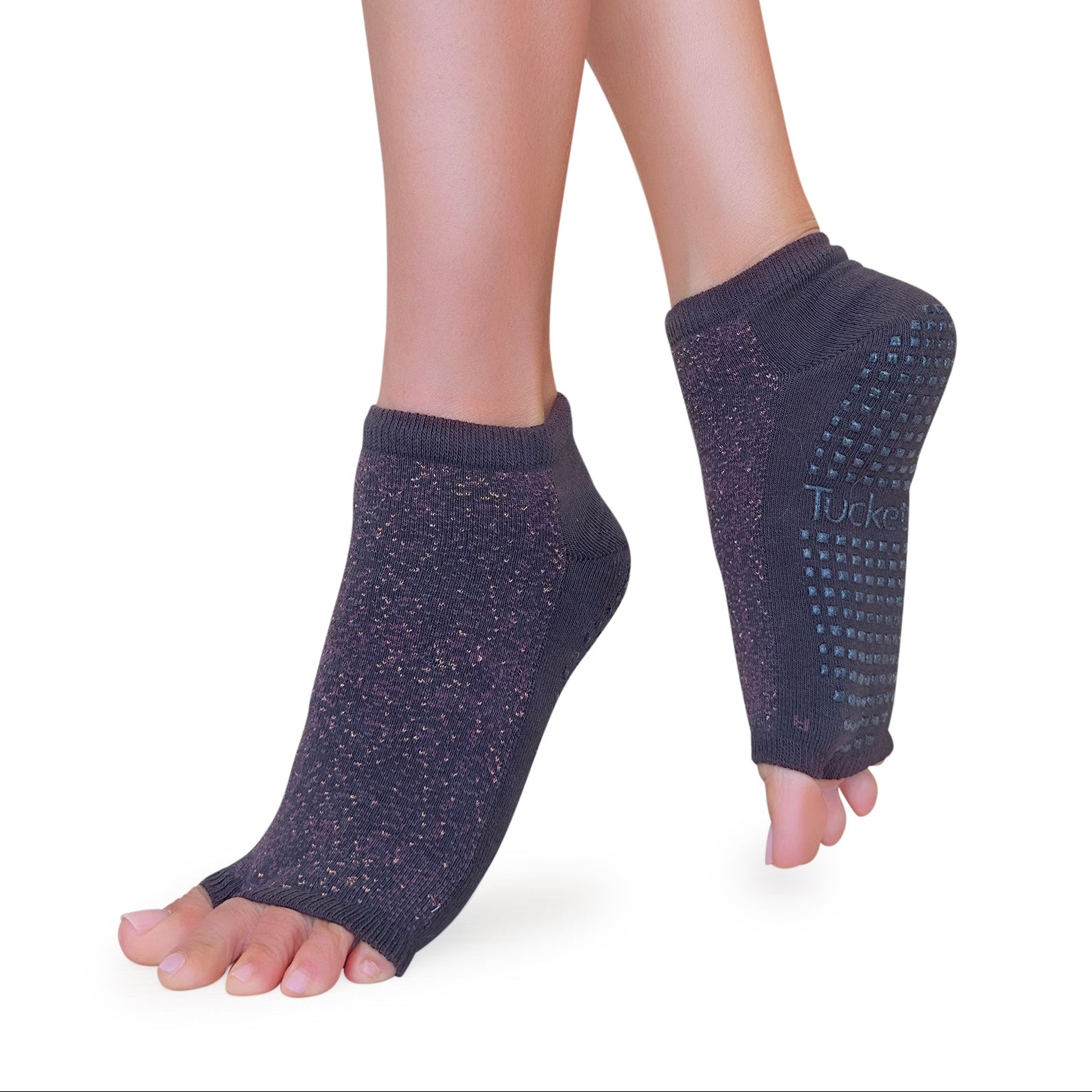 Tucketts Anklet Mocca Radiance Pilates Socks - Non-Slip Grip, Open Toe, Barre & Yoga - Women's