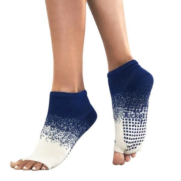 Tucketts Anklet Blue Effervescent Pilates Socks - Non-Slip Grip, Open Toe, Barre & Yoga - Women's