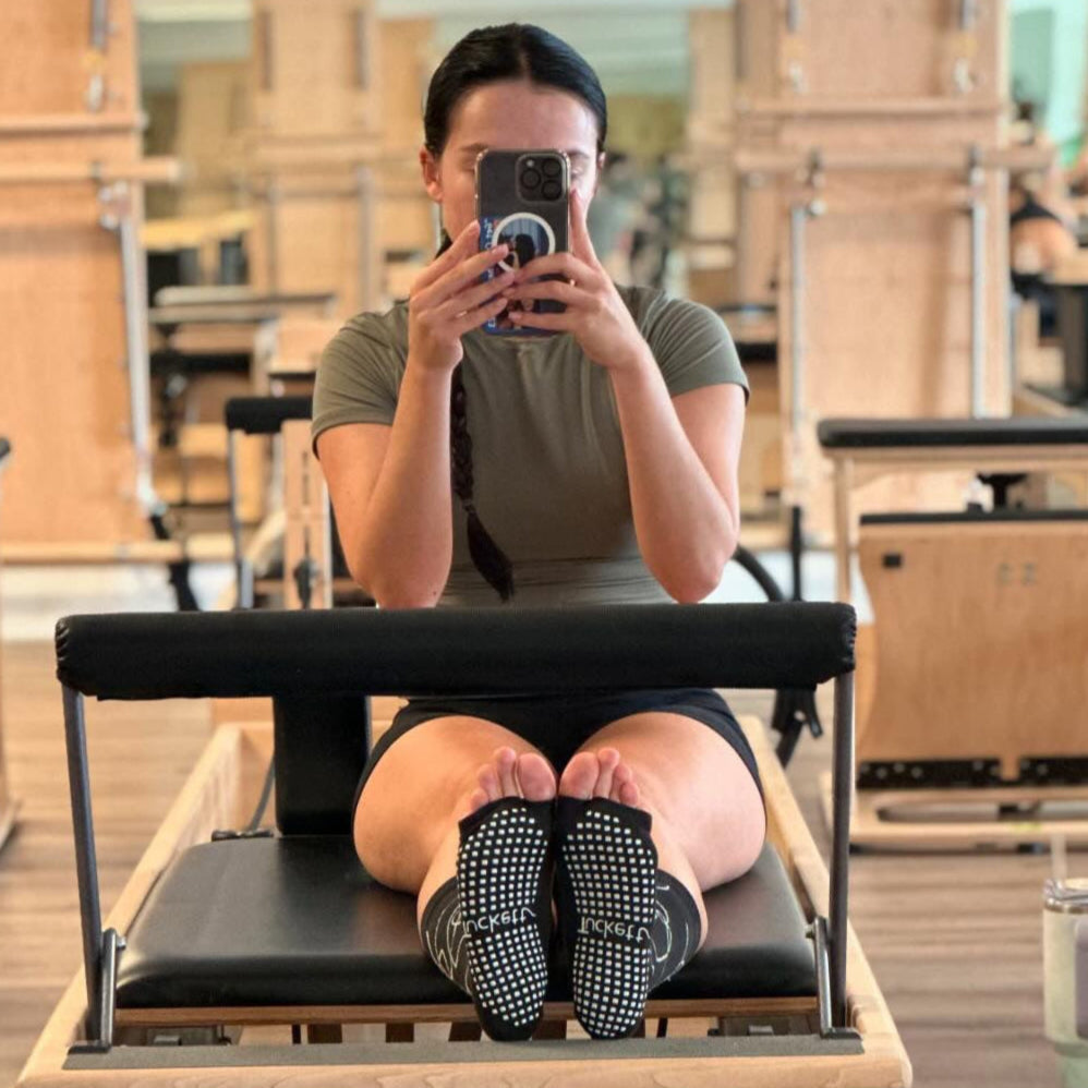 Tucketts Crew Ella Midnight Allegro Pilates Socks - Non-Slip Grip, Open Toe, Barre & Yoga - Women's