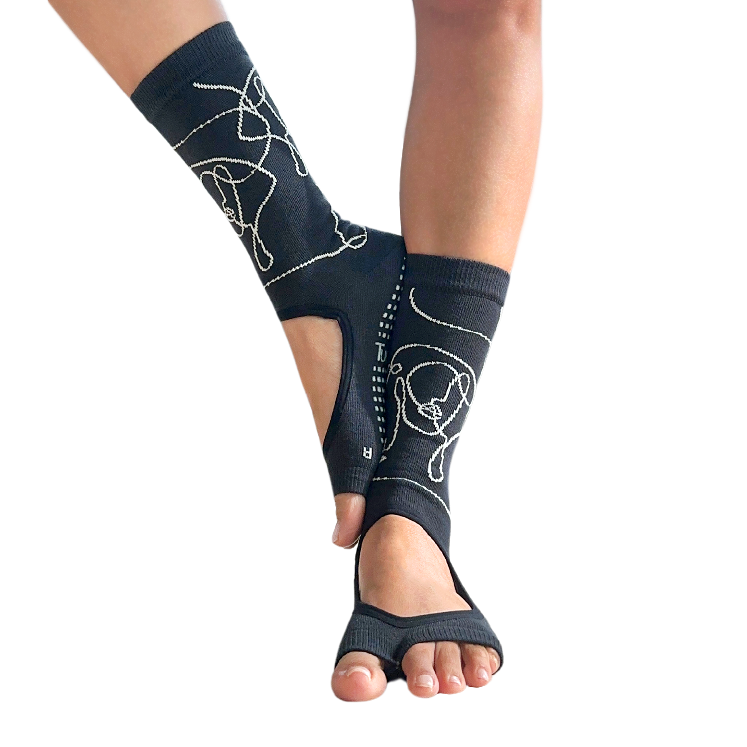 Tucketts Crew Ella Midnight Allegro Pilates Socks - Non-Slip Grip, Open Toe, Barre & Yoga - Women's