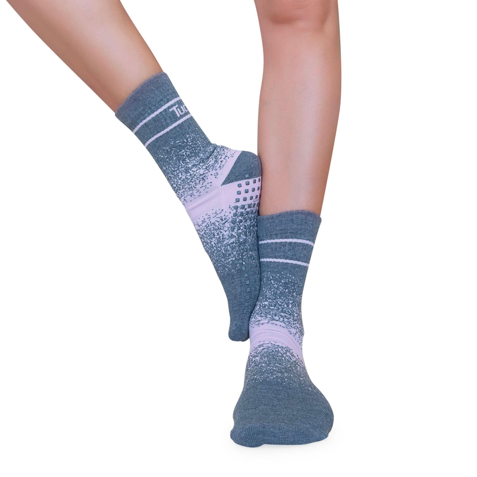 Tucketts Crew Closed Toe – Grey/Blush Equilibrium  Pilates Socks - Non-Slip Grip, Closed Toe, Barre & Yoga