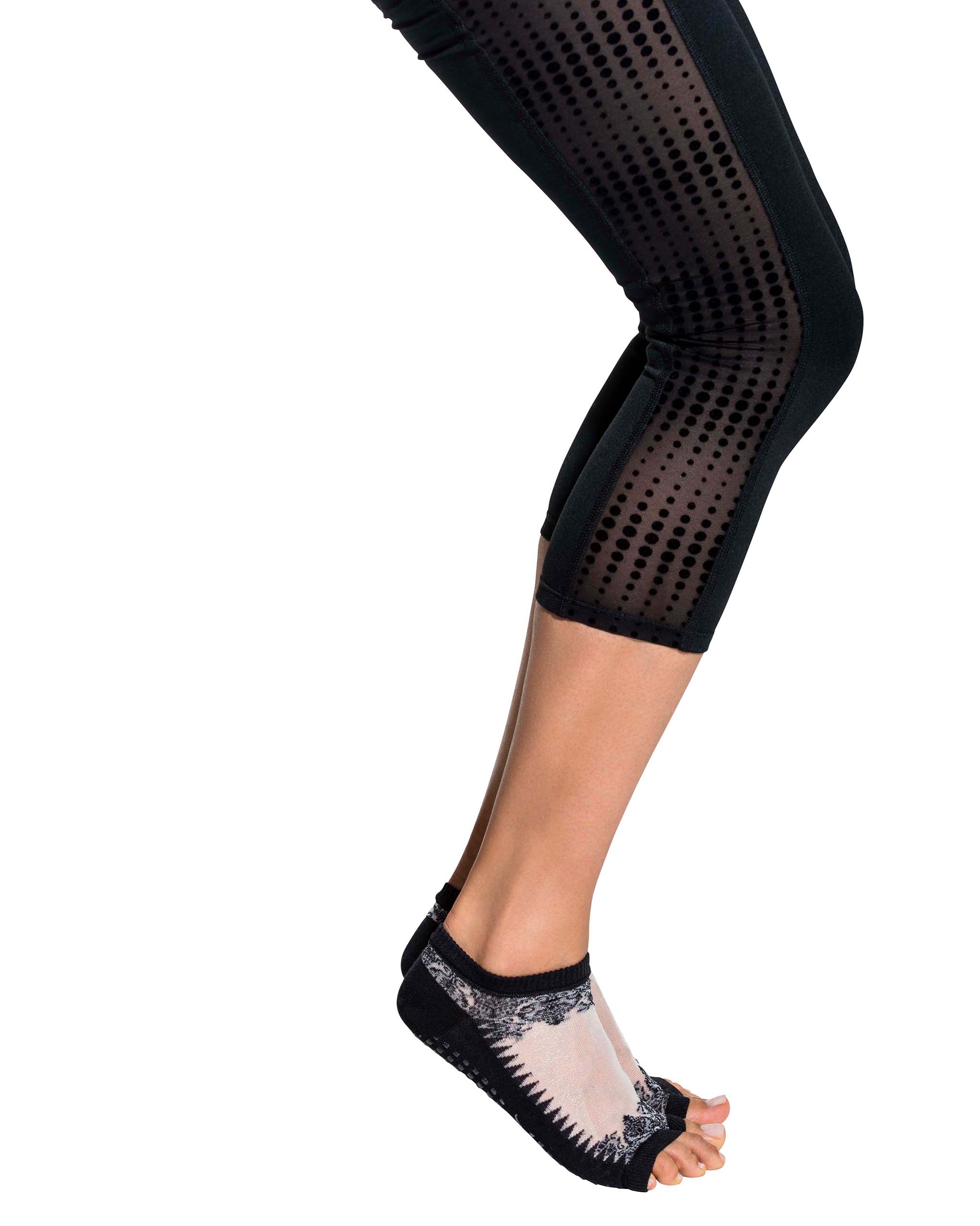 Tucketts Flow Black & Sheer Gala Pilates Socks - Non-Slip Grip, Open Toe, Barre & Yoga - Women's