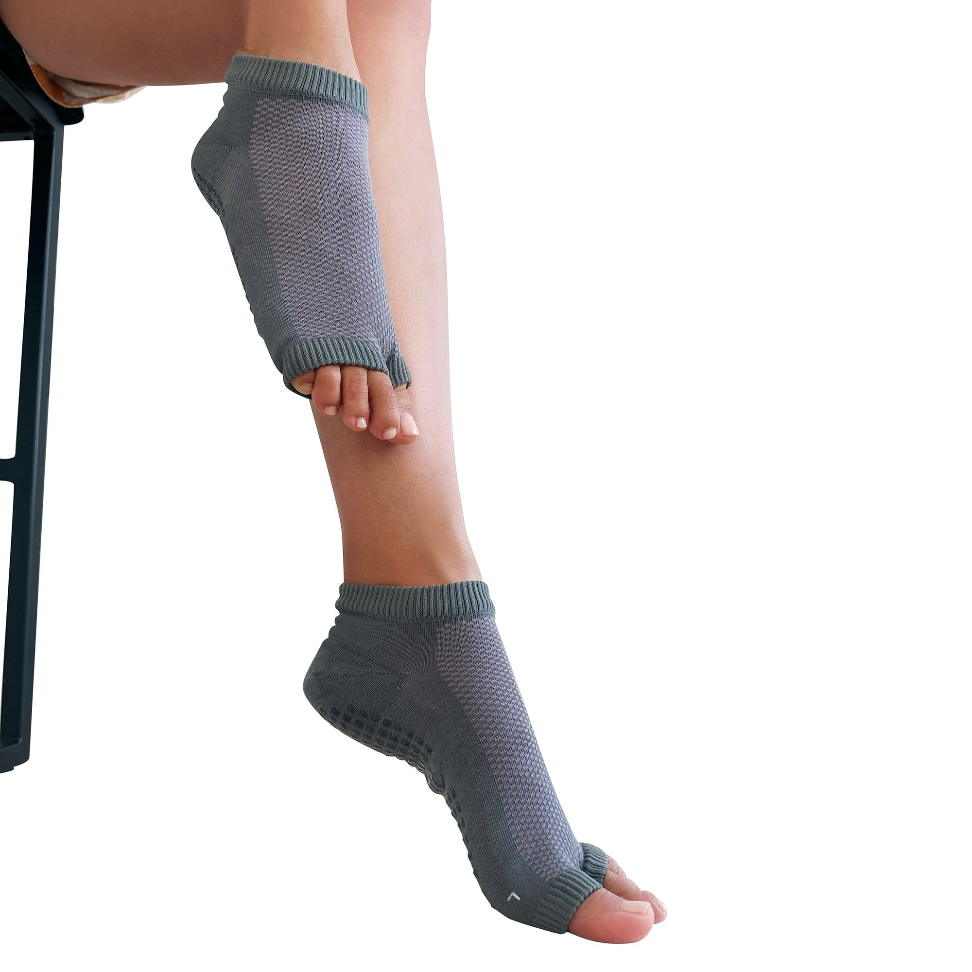 Tucketts Flow - Eucalyptus Rosacea Pilates Socks - Non-Slip Grip, Open Toe, Barre & Yoga - Women's