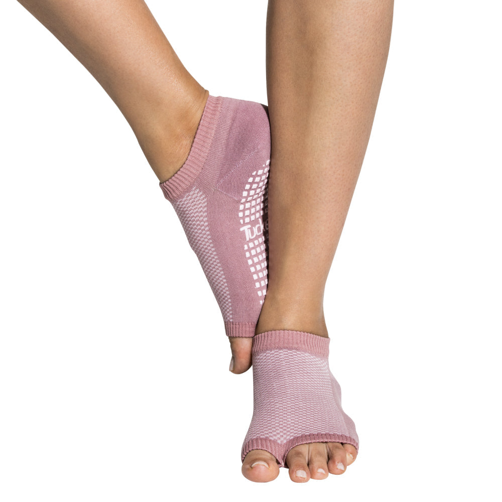 Tucketts Flow Mauve Pique Pilates Socks - Non-Slip Grip, Open Toe, Barre & Yoga - Women's
