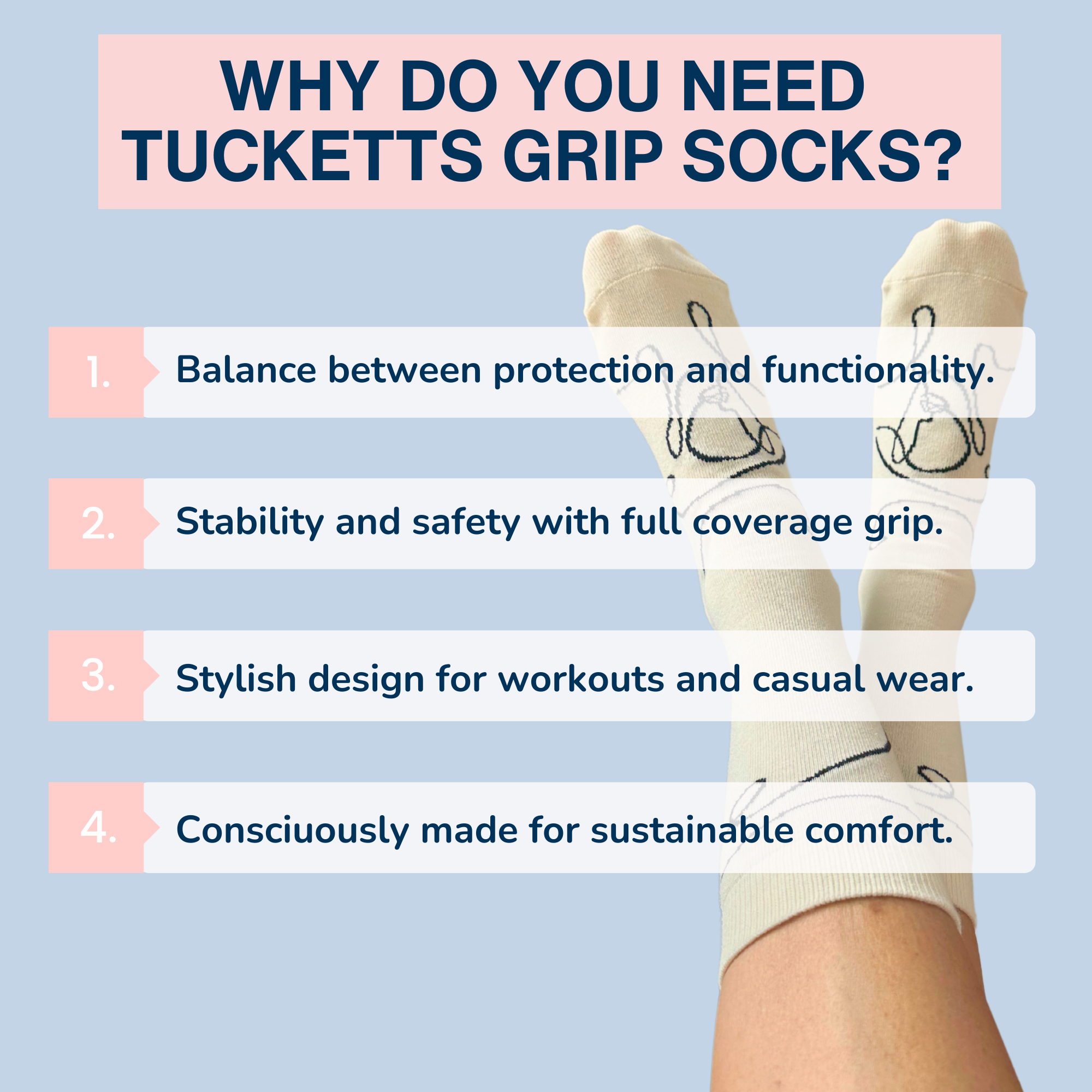 Tucketts Tab Pilates Socks - Non-Slip Grip, Closed Toe, Barre & Yoga - Women's