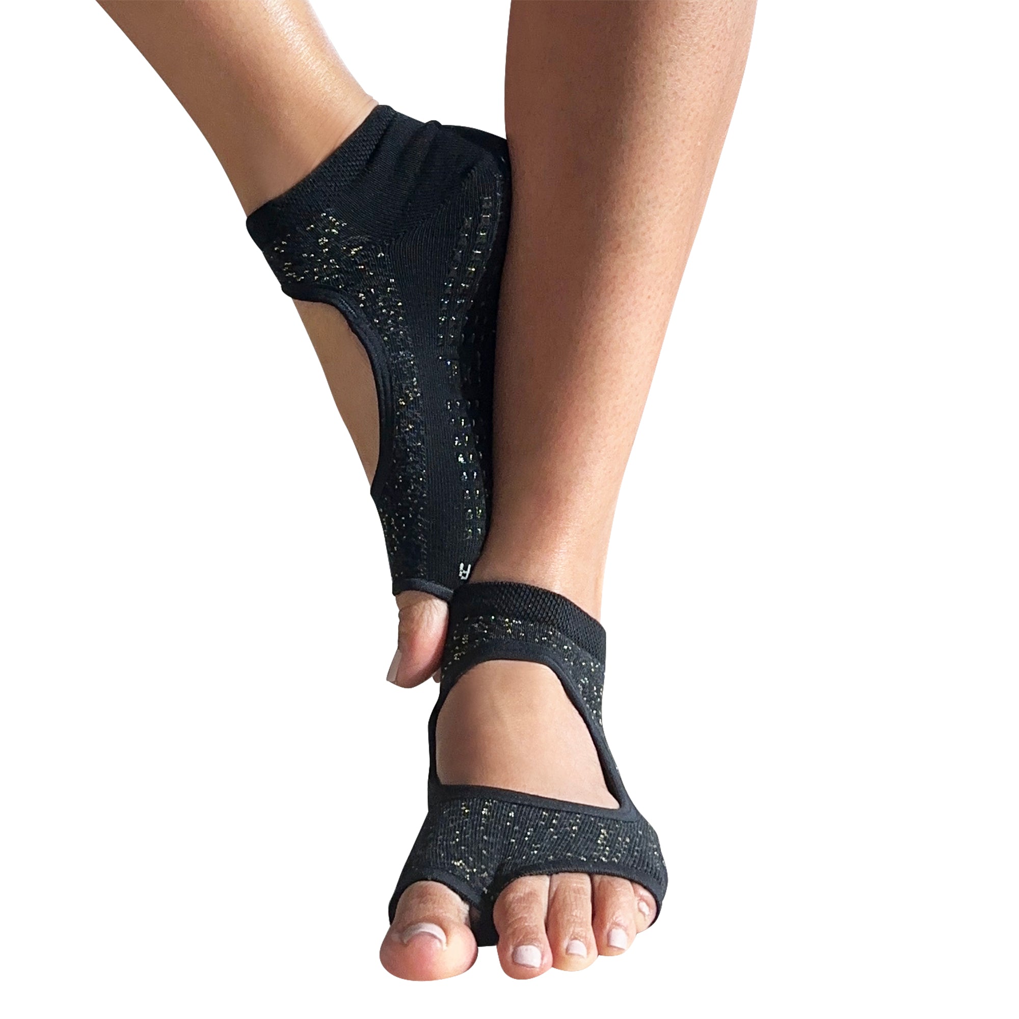 Tucketts Allegro  - Dazzling Noir Pilates Socks - Non-Slip Grip, Open Toe, Barre & Yoga - Women's