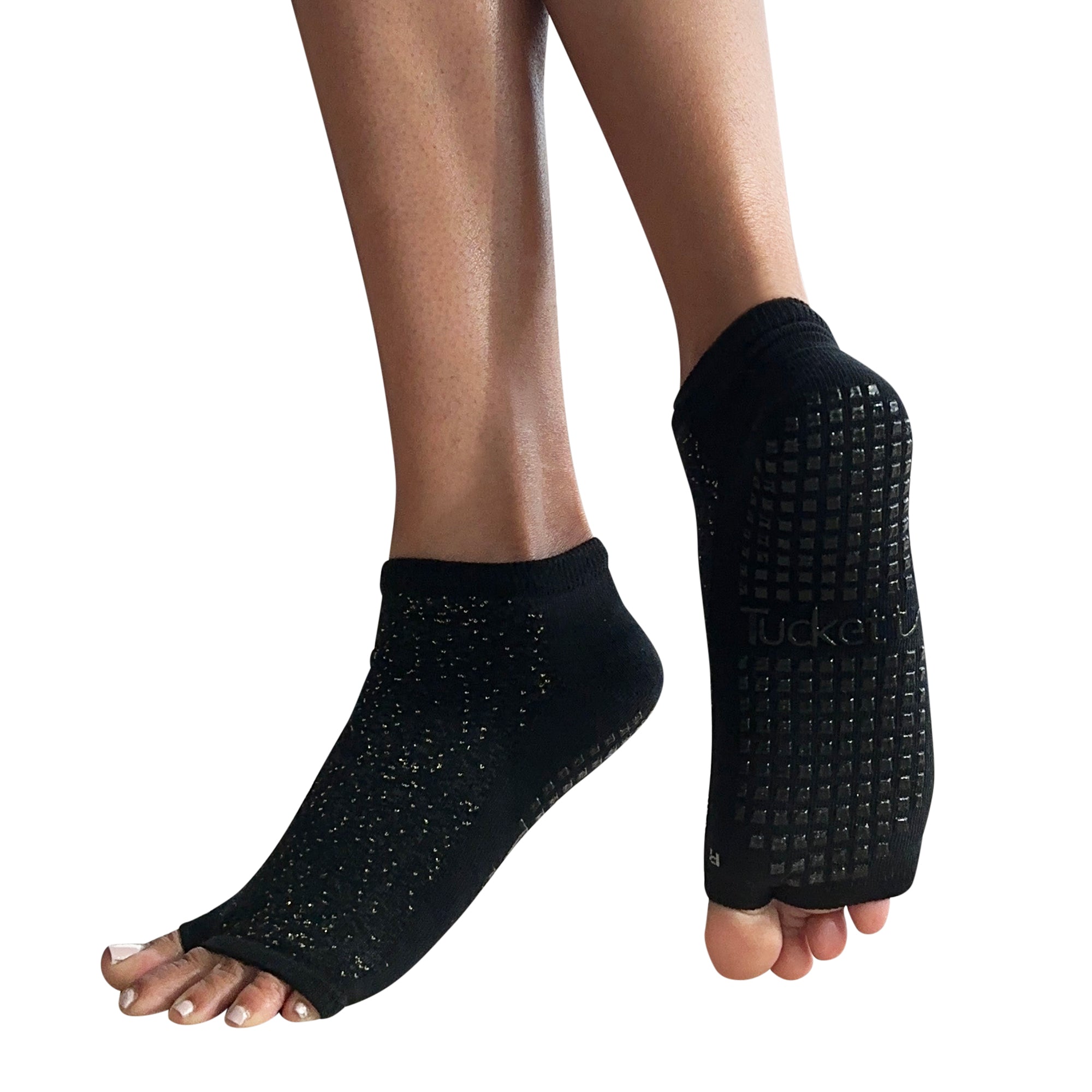 Tucketts Anklet Dazzling Noir Pilates Socks - Non-Slip Grip, Open Toe, Barre & Yoga - Women's