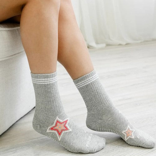 Be Grateful Crew Grip Socks - Grey Starburst (Barre / Pilates)