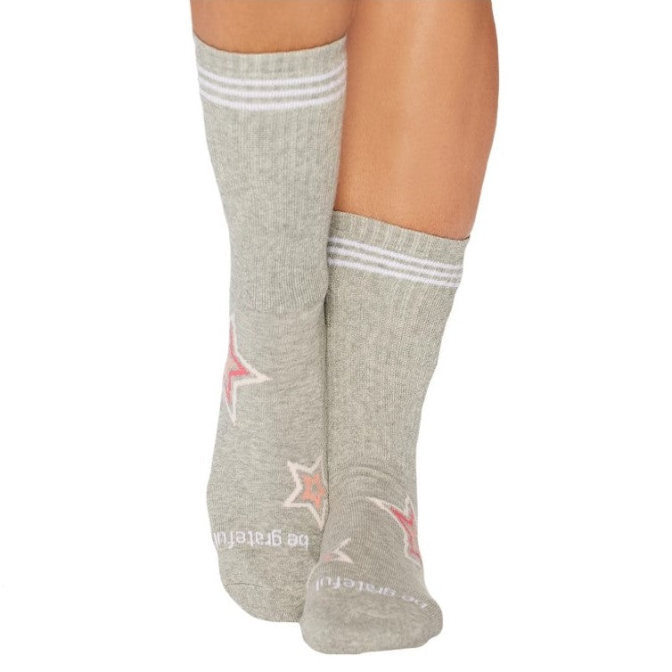 Be Grateful Crew Grip Socks - Grey Starburst (Barre / Pilates)