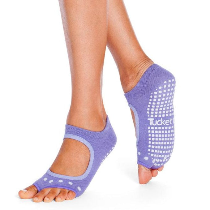 Tucketts Allegro Solid Lavender Pilates Socks - Non-Slip Grip, Open Toe, Barre & Yoga - Women's