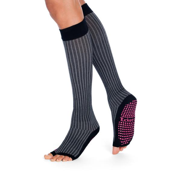 Tucketts Knee High Pilates Socks - Non-Slip Grip, Open Toe, Barre & Yoga - Women's
