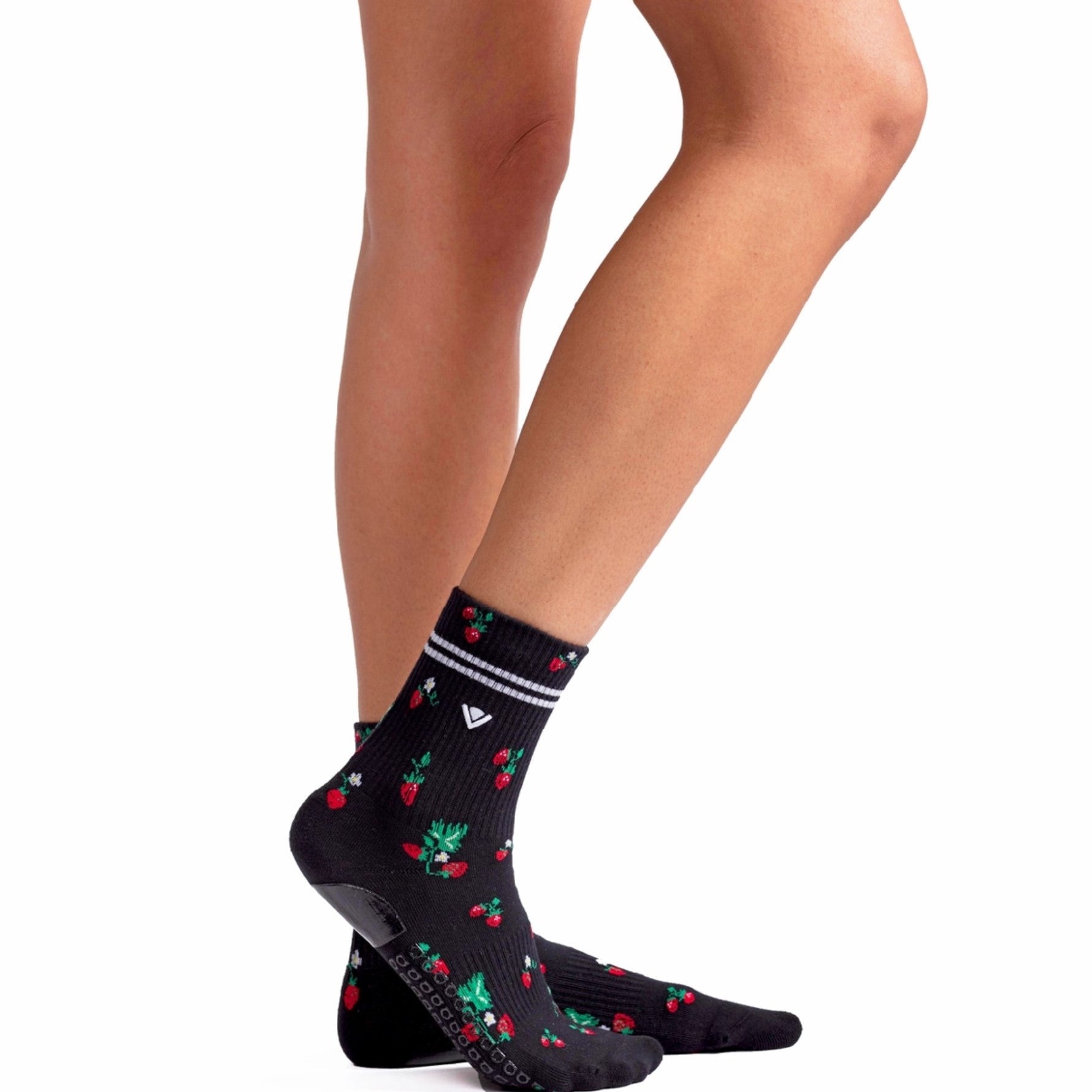 Classic Crew Grip Socks - Strawberry (Barre / Pilates)