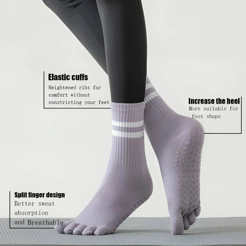Breathable Yoga Toe Socks With Non-Slip Comfort