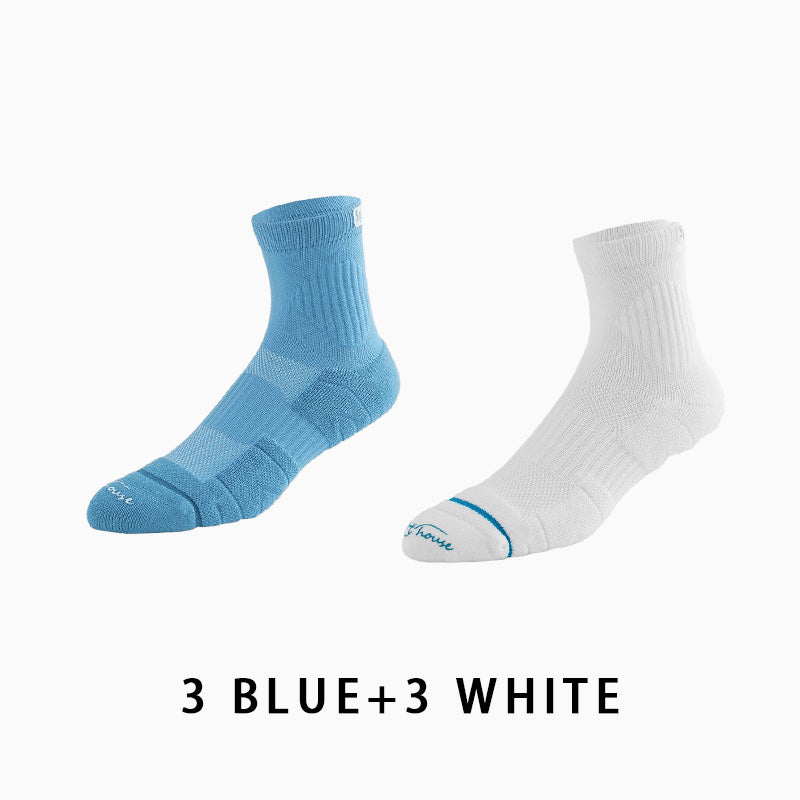 Men's Mid-calf Towelling Sole Running Socks(6 pairs）