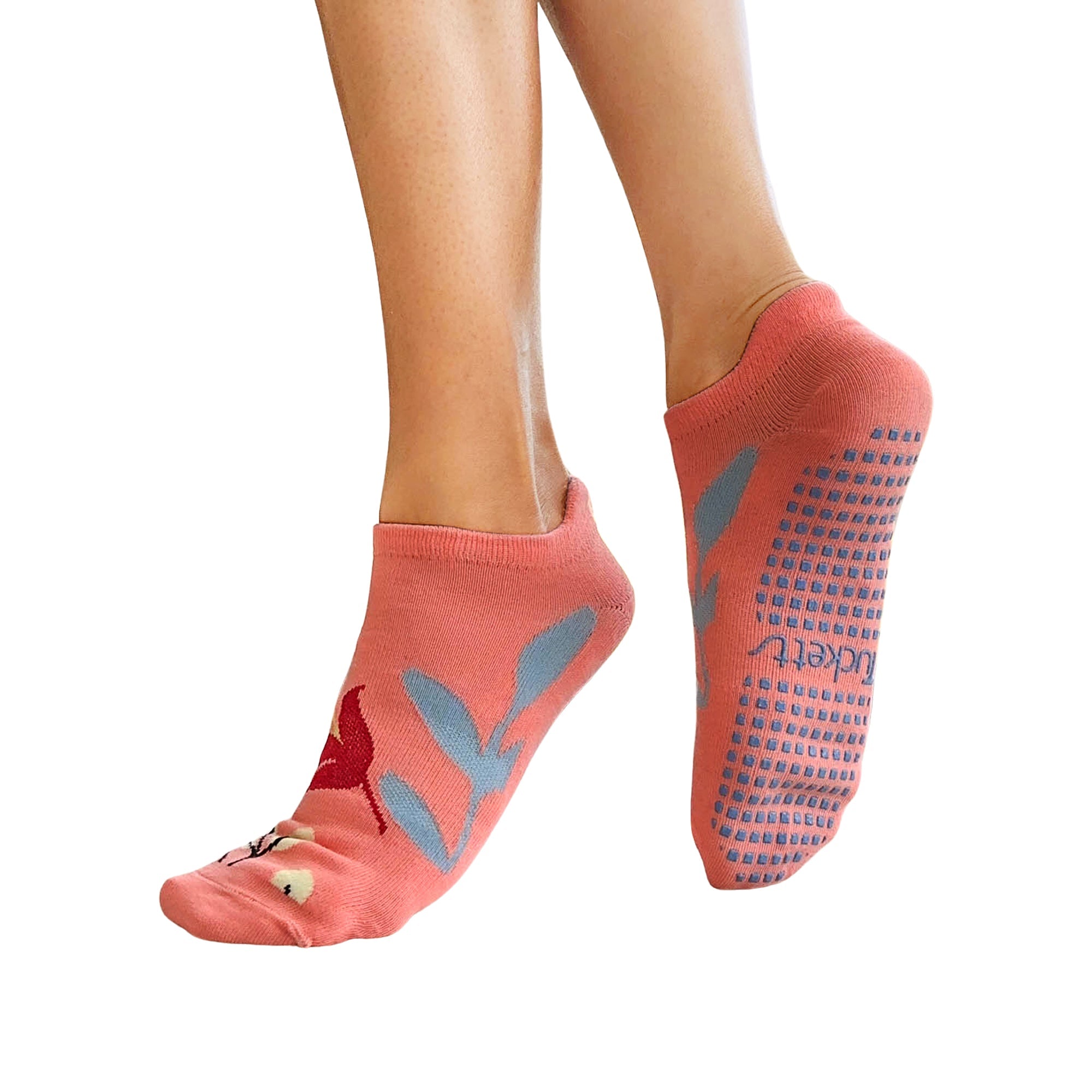 Tucketts Plant Paradise Salmon Closed Toe Pilates Socks - Non-Slip Grip, Closed Toe, Barre & Yoga - Women's
