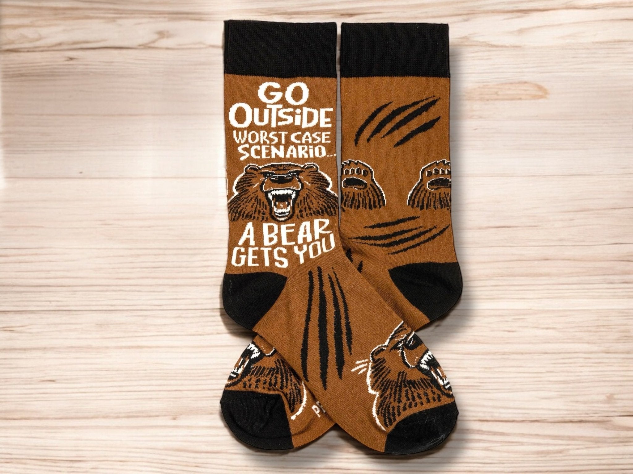 “Go Outside Worst Case Scenario A Bear Gets You” Unisex Socks