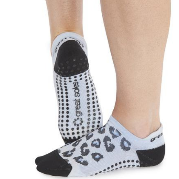 Keira Leopard Tab Back Grip Sock (Barre / Pilates)