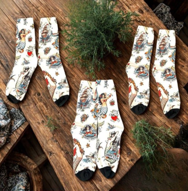 Mermaid Tattoo Print Socks