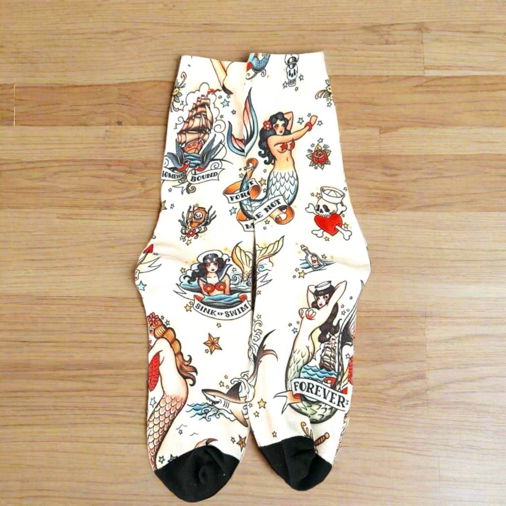 Mermaid Tattoo Print Socks