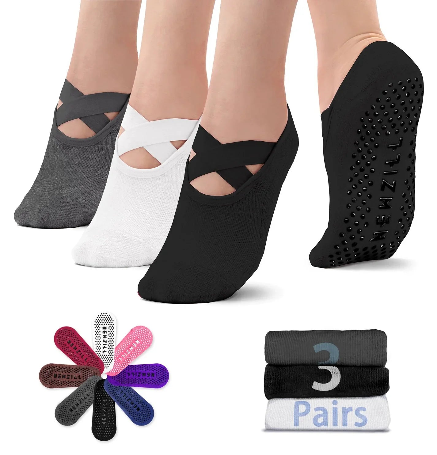 Women's YOGA Socks - Black White Gray