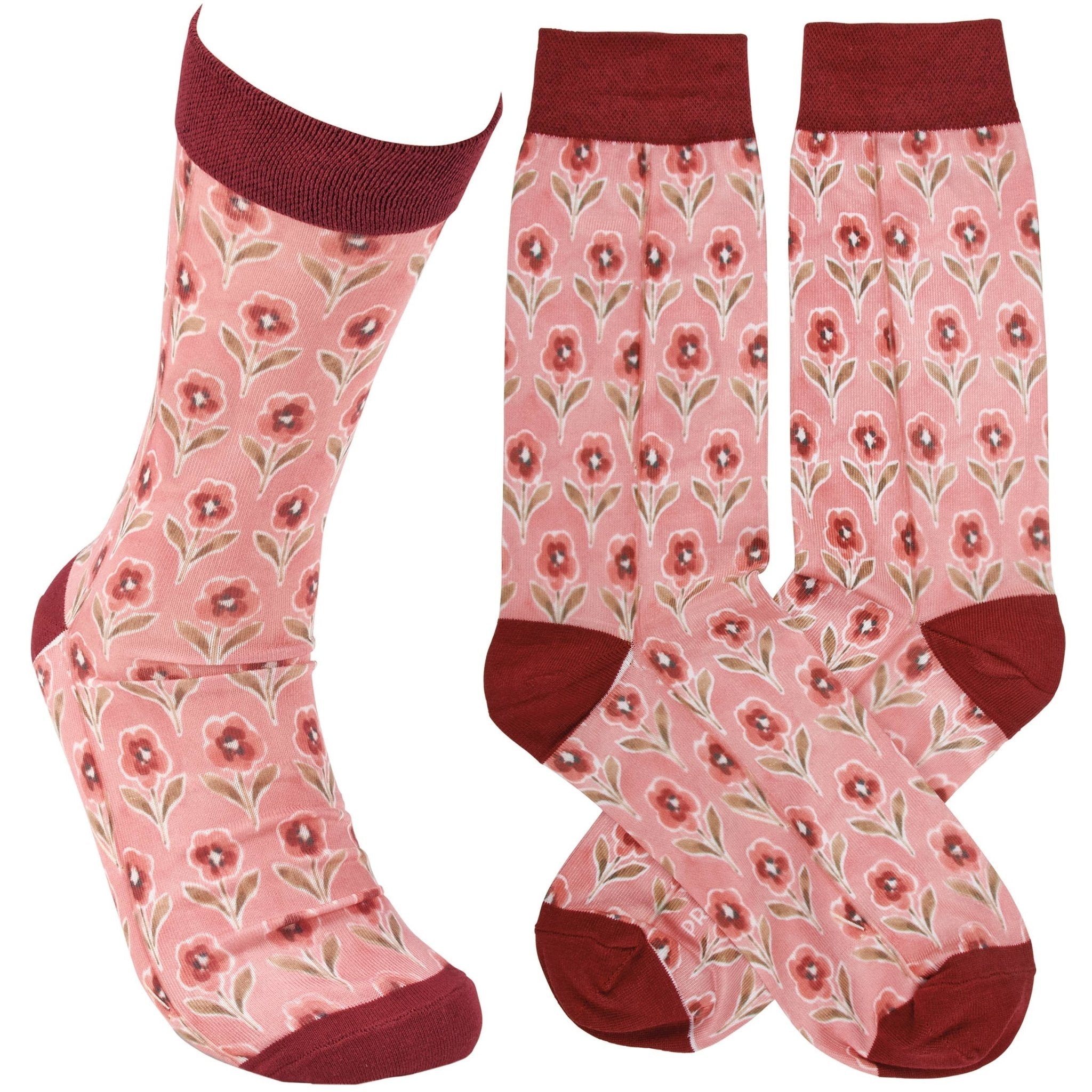 Pink Floral Cozy Socks