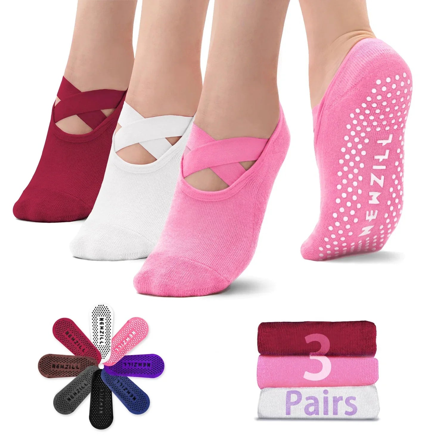 Women's YOGA Socks - White Red Pink