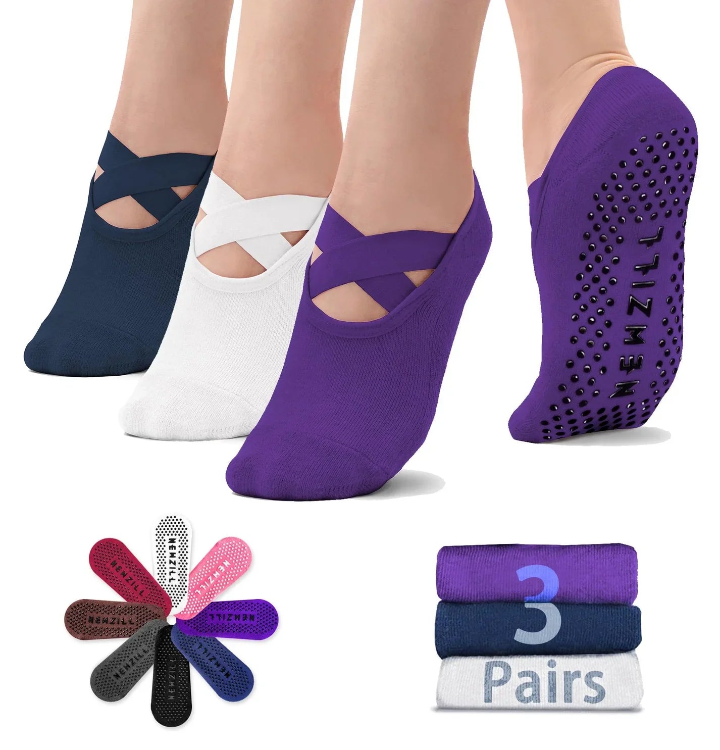 Women's YOGA Socks - Purple Blue White