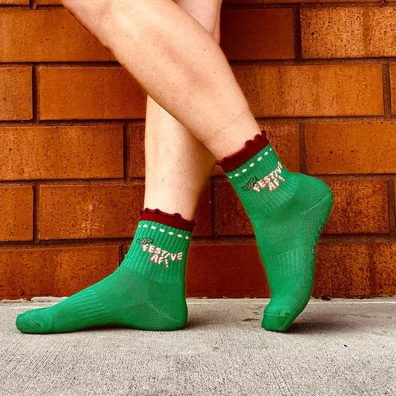 Festive AF - Ruffle Ankle Grip Sock (Barre / Pilates)