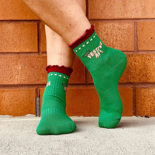 Festive AF - Ruffle Ankle Grip Sock (Barre / Pilates)